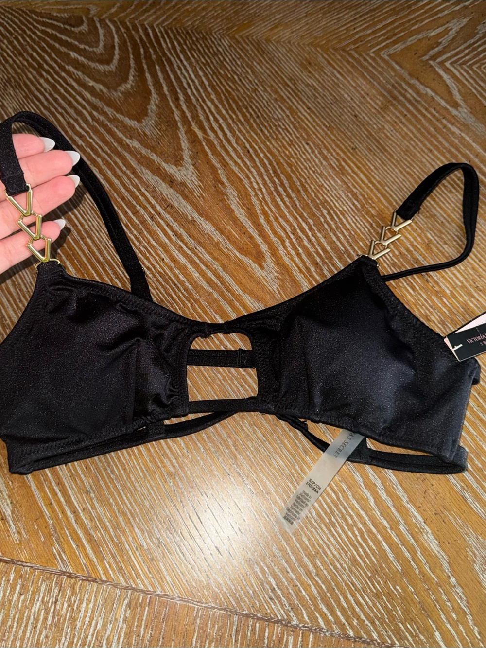Victoria's Secret Black Bikini Top with Gold Triangle Hardware